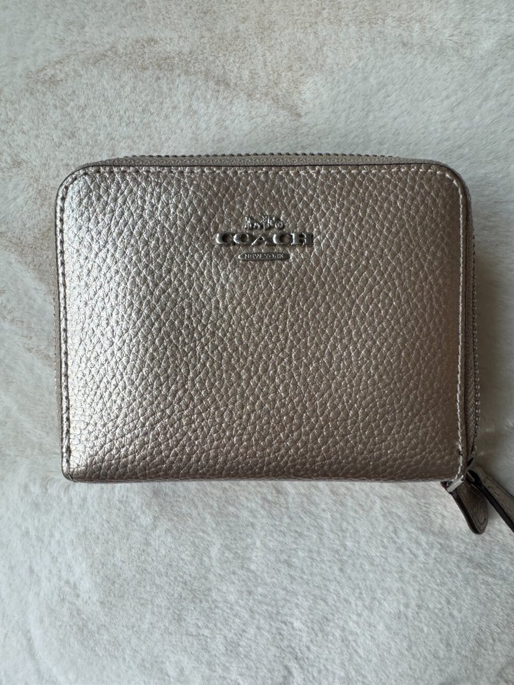 Coach Metallic Gold Double Zip Small Leather Wallet F76935